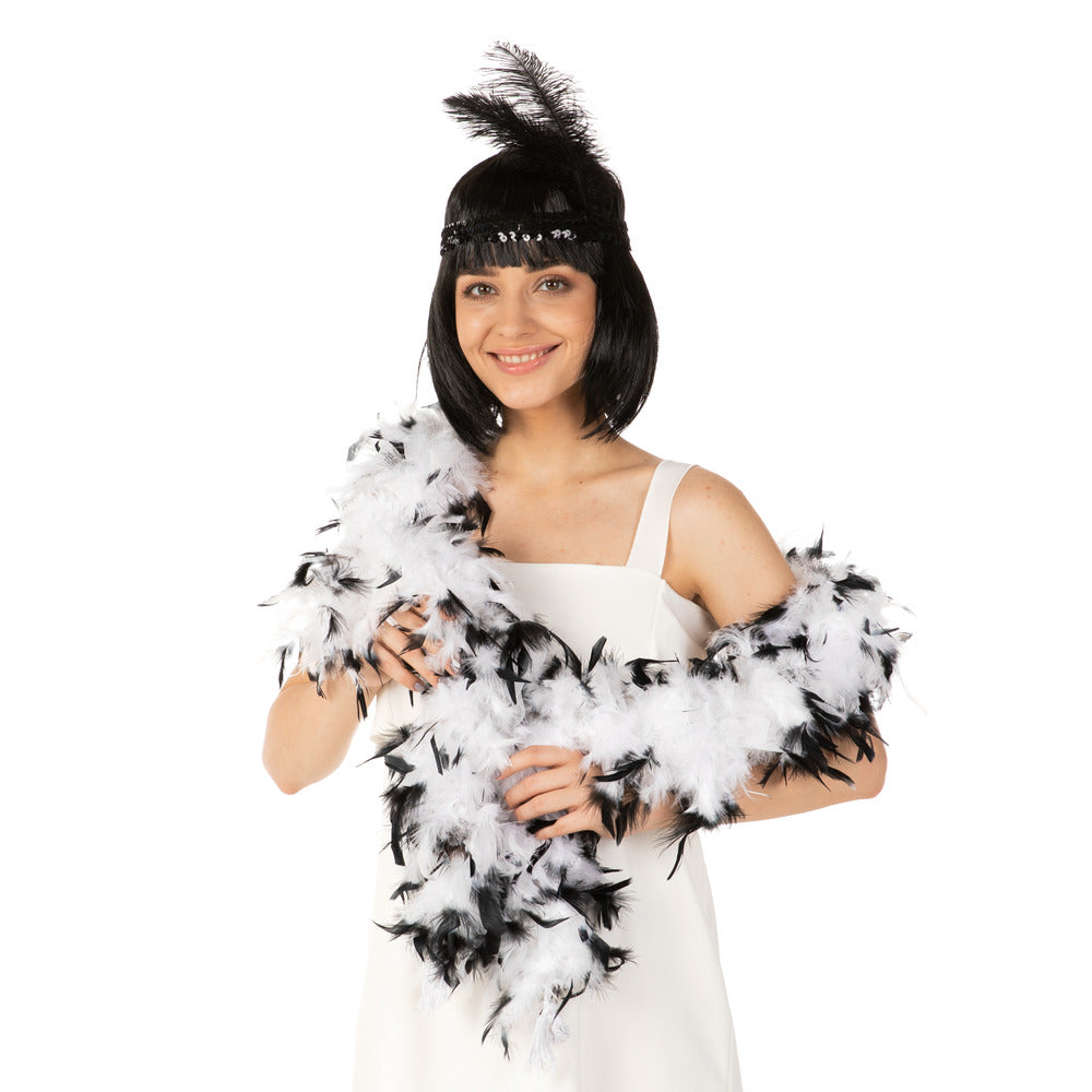 White & Black Tips Luxury Feather Boa