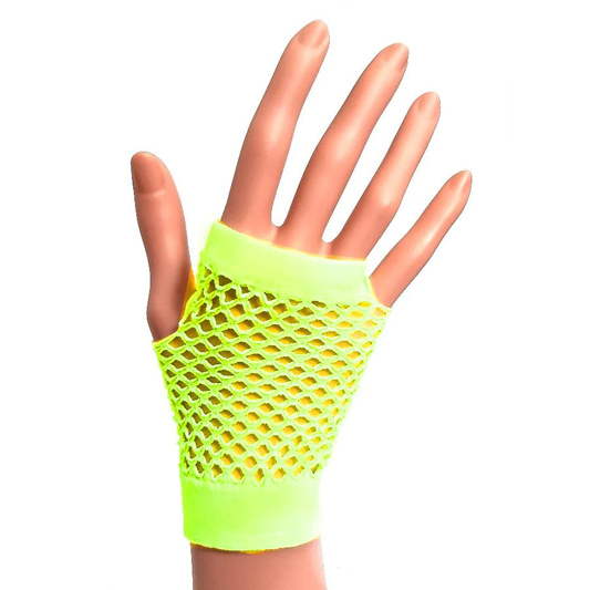 Neon Yellow Short Fishnet Gloves