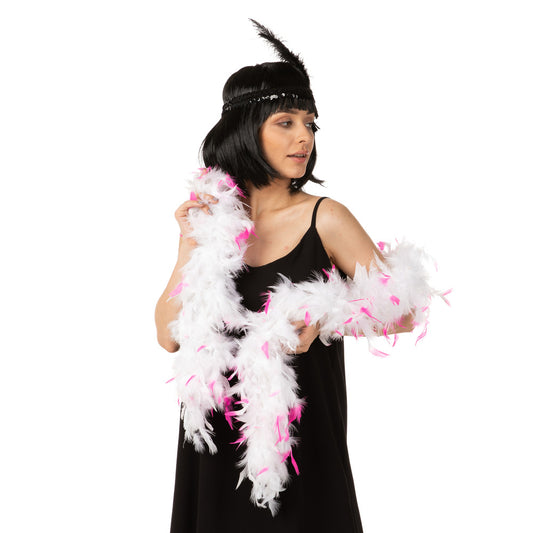 White & Pink Tips Luxury Feather Boa