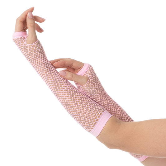 Baby Pink Long Fishnet Gloves