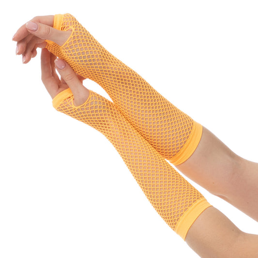 Orange Long Fishnet Gloves