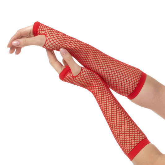 Red Long Fishnet Gloves