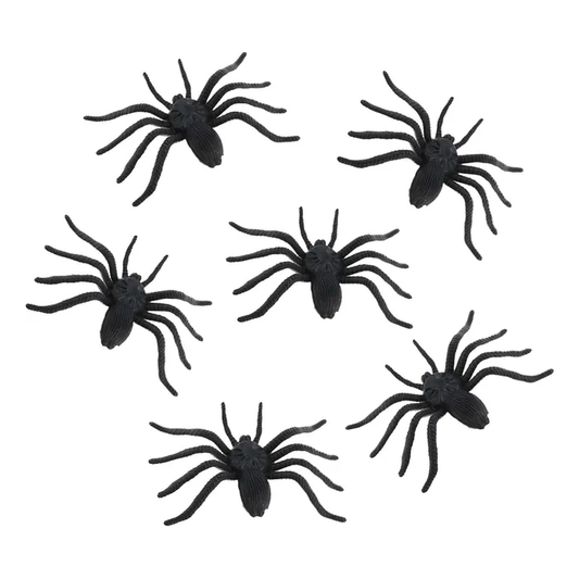 Pack of 6 Black Plastic Spiders