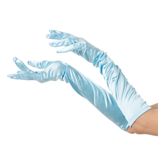 Baby Blue Long Satin Gloves