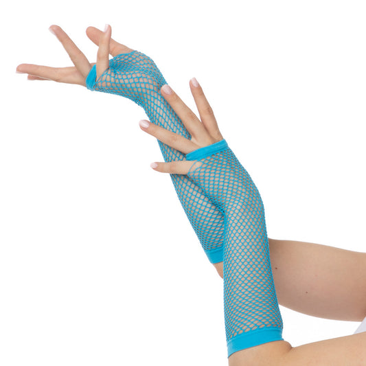 Baby Blue Long Fishnet Gloves