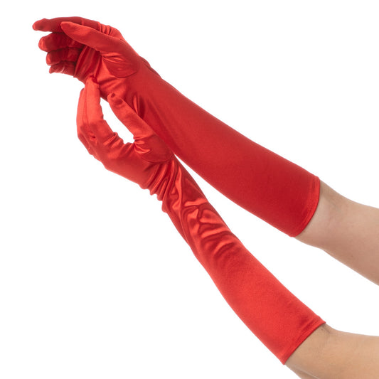 Red Long Satin Gloves