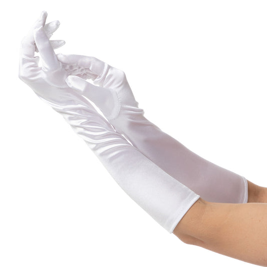 White Long Satin Gloves