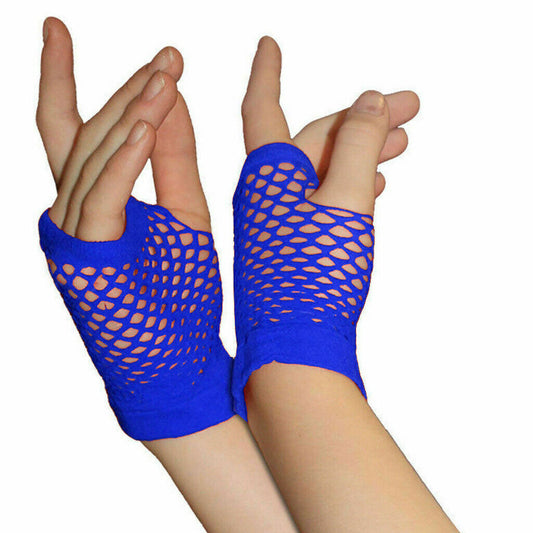 Dark Blue Short Fishnet Gloves