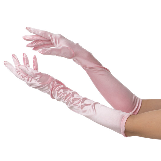 Baby Pink Long Satin Gloves