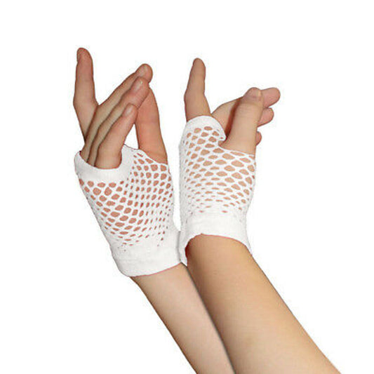 White Short Fishnet Gloves
