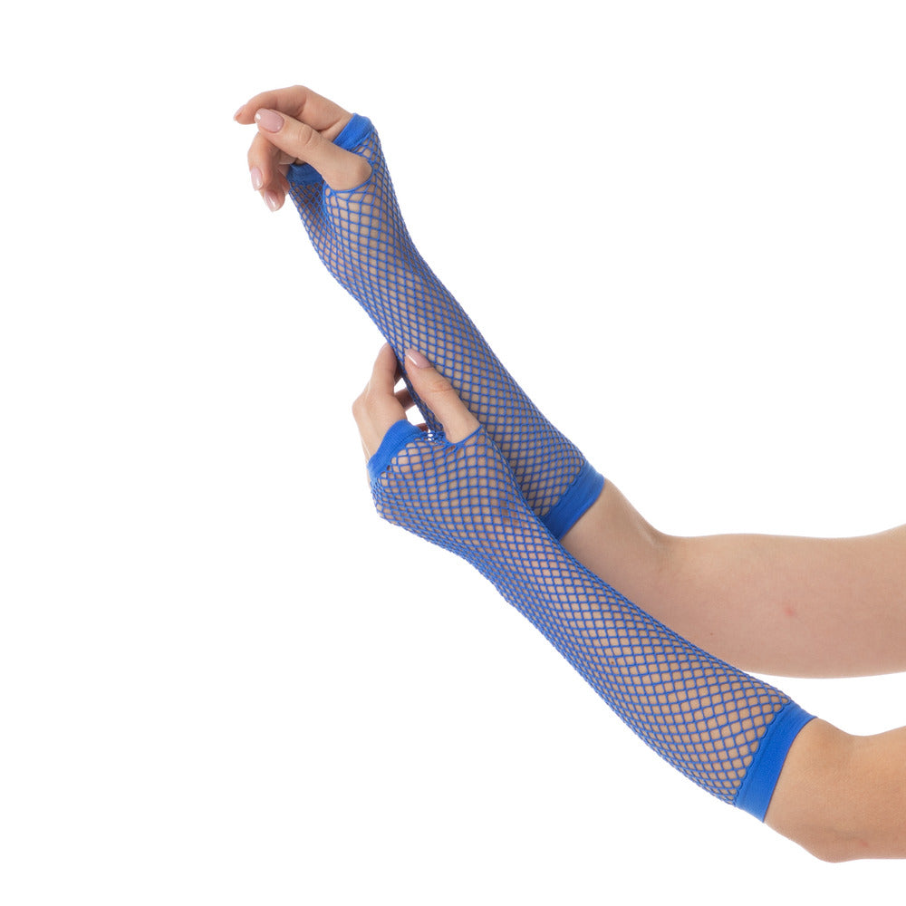 Blue Long Fishnet Gloves