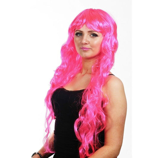 Neon Pink Wavy Luxury Long Wig