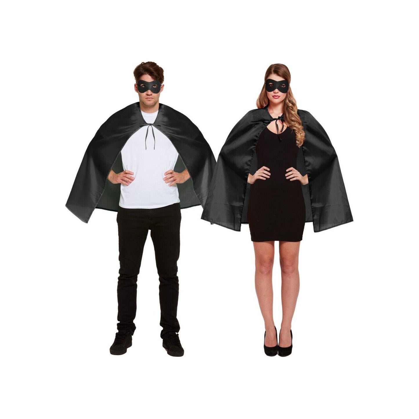 Adults Black Satin Cape & Eye Mask