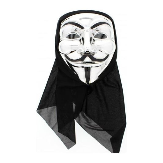 Silver Hooded Anonymous Mask