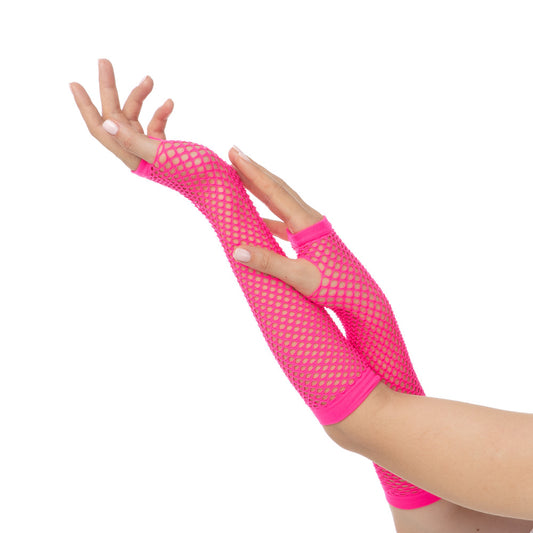 Hot Pink Long Fishnet Gloves