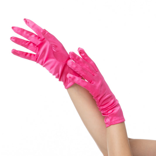 Pink Short Satin Gloves