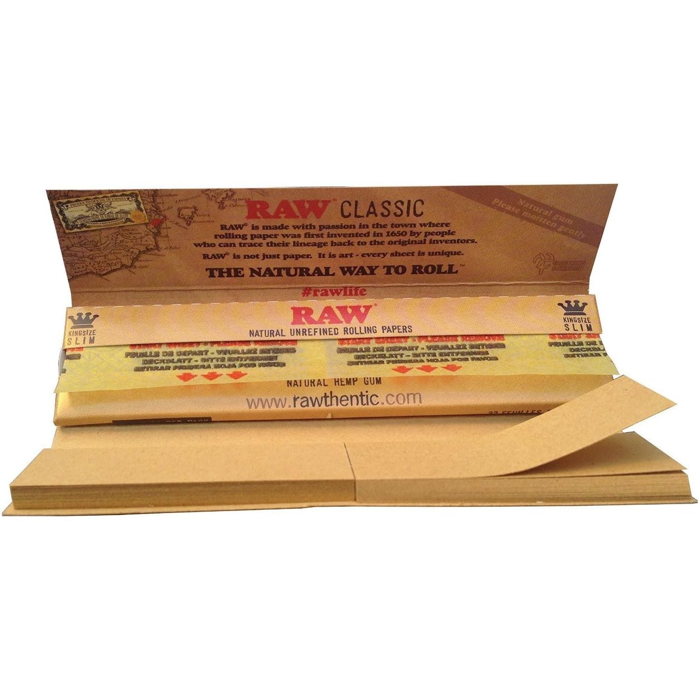 Raw Connoisseur KingSize Slim Rolling Papers with Roach Tips (12 booklets)