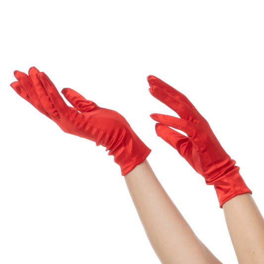 Red Short Satin Gloves