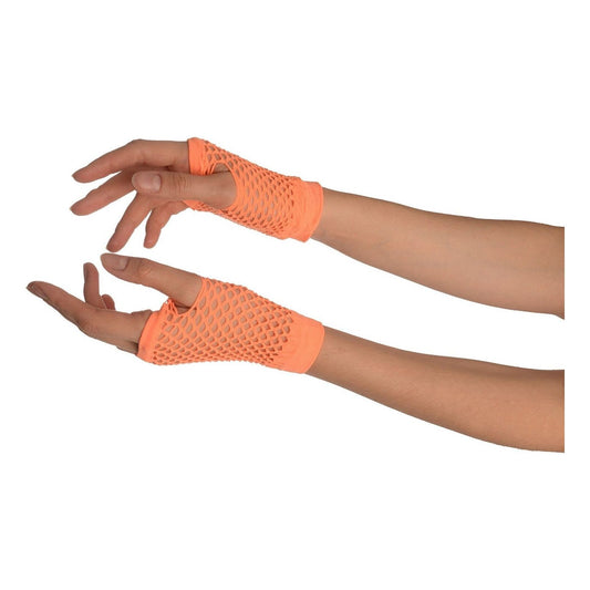 Neon Orange Short Fishnet Gloves