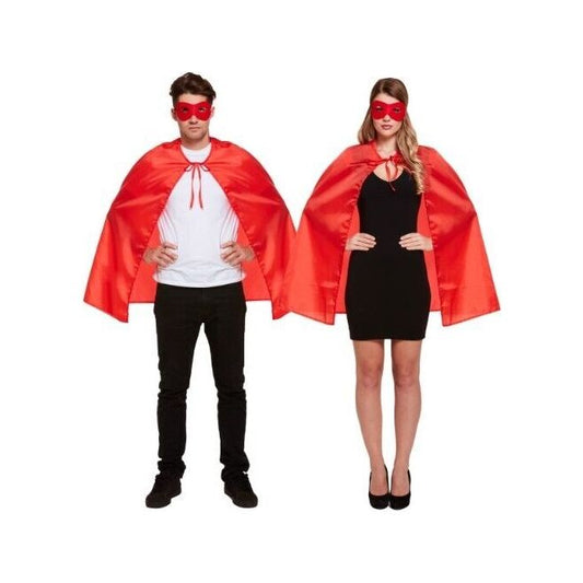 Adults Red Satin Cape & Eye Mask