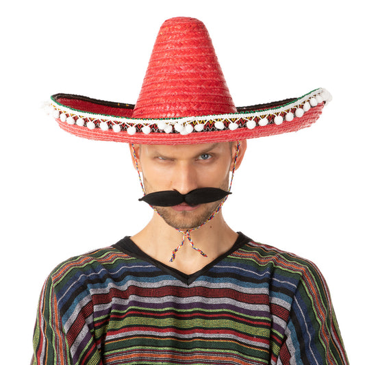 Red Mexican Straw Sombrero Hat