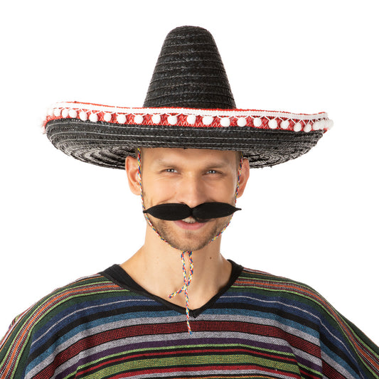 Black Mexican Straw Sombrero Hat