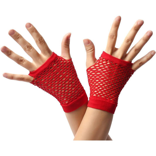 Red Short Fishnet Gloves