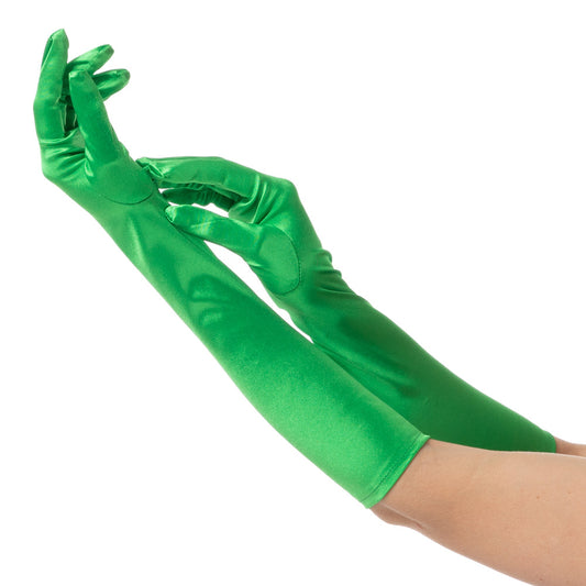 Green Long Satin Gloves