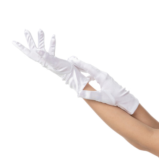 White Short Satin Gloves