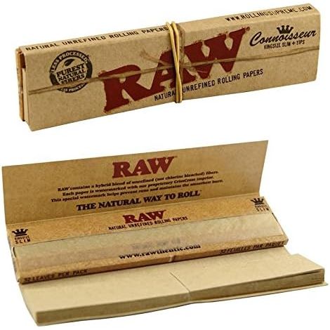 Raw Connoisseur KingSize Slim Rolling Papers with Roach Tips (12 booklets)