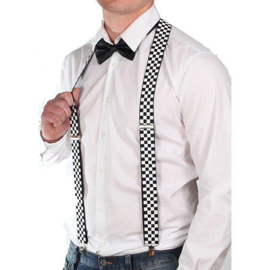 Checkered Black & White Suspender Braces