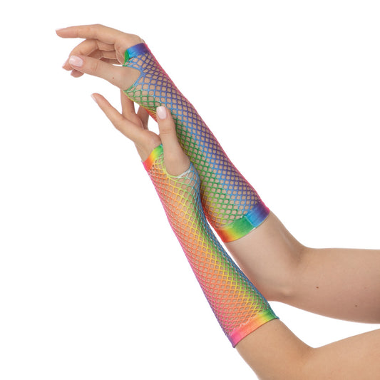 Rainbow Long Fishnet Gloves