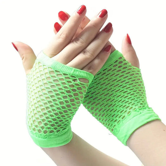 Neon Green Short Fishnet Gloves