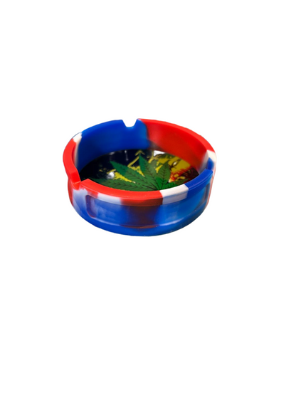 Rasta Leaf Silicone Ashtray Blue & Red