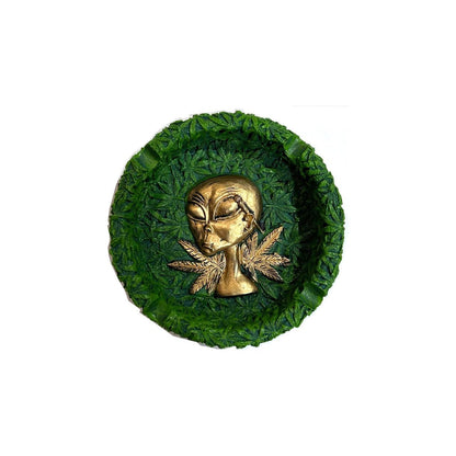 Golden Alien Green Leaf Ashtray