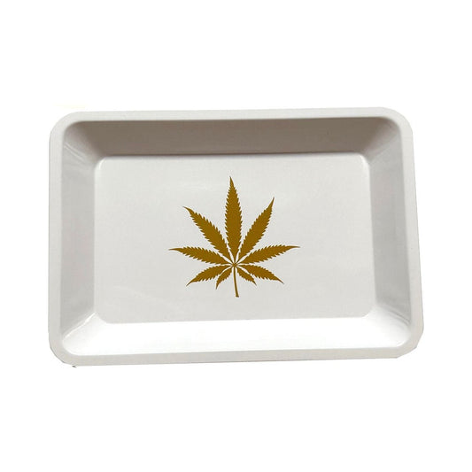 White Gold Leaf Metal Rolling Tray