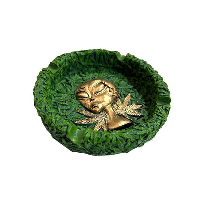 Golden Alien Green Leaf Ashtray