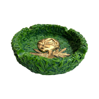 Golden Alien Green Leaf Ashtray