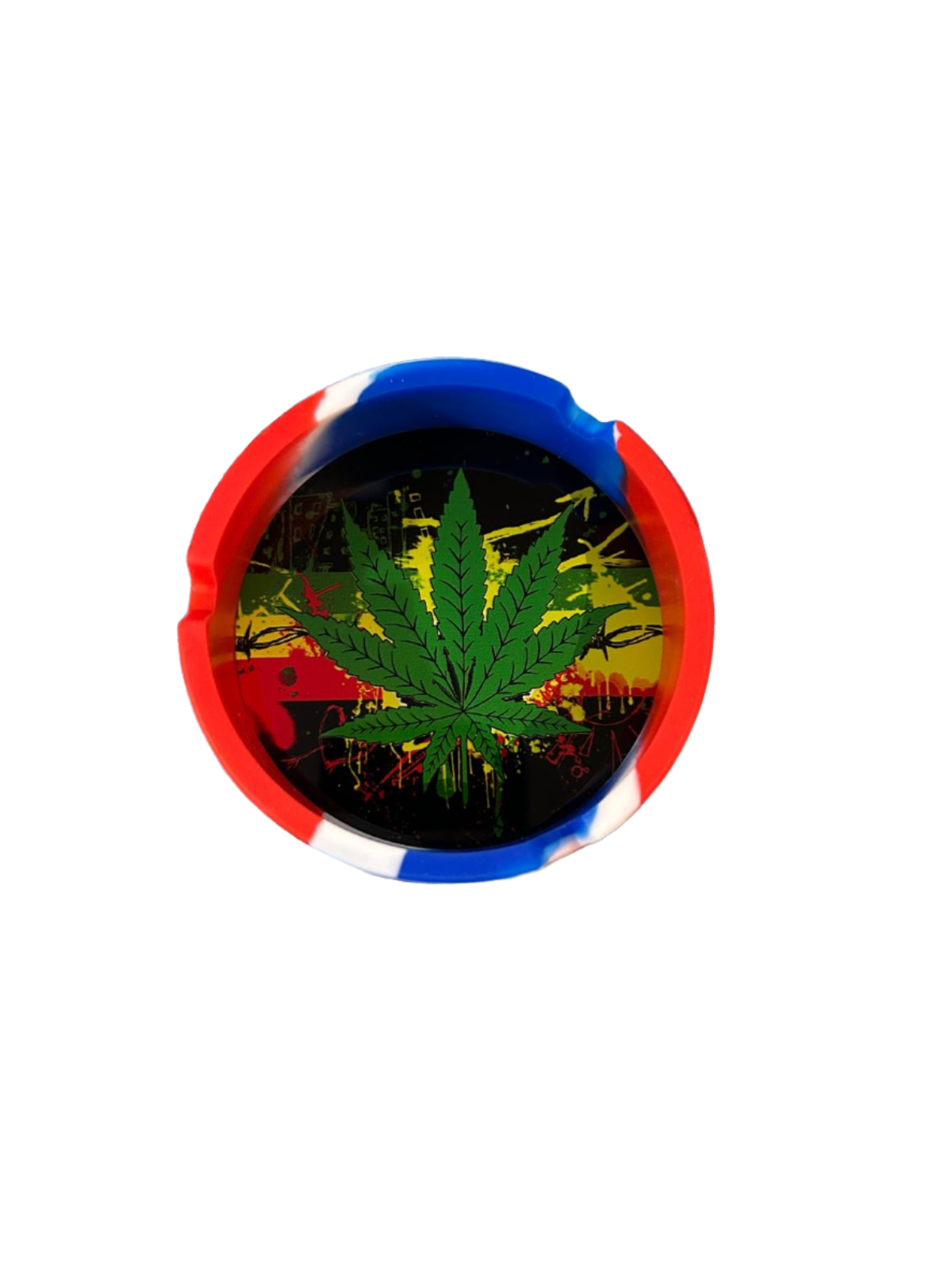 Rasta Leaf Silicone Ashtray Blue & Red