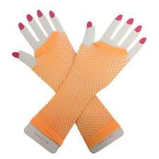 Smiffys Neon Orange Long Fishnet Gloves