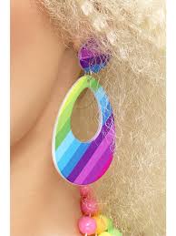 Smiffys Teardrop Earrings, Neon Multi-Coloured