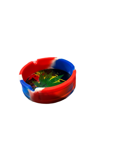 Rasta Leaf Silicone Ashtray Blue & Red