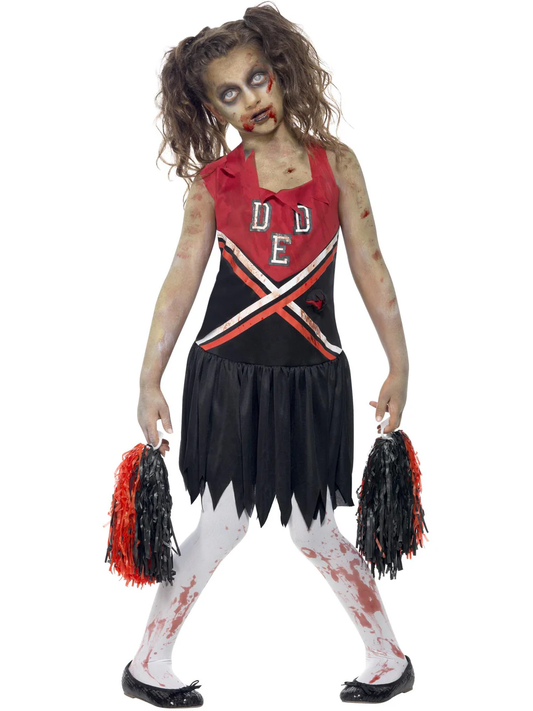 Smiffys Zombie Cheerleader Costume, Red & Black Kids Large