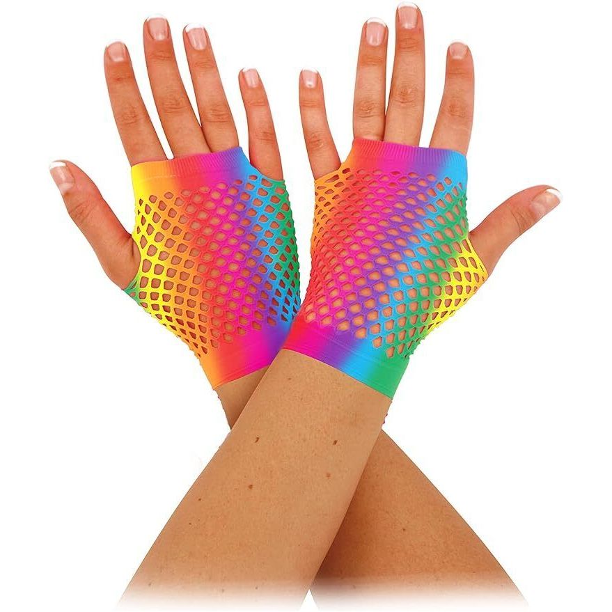 Rainbow Short Fishnet Gloves