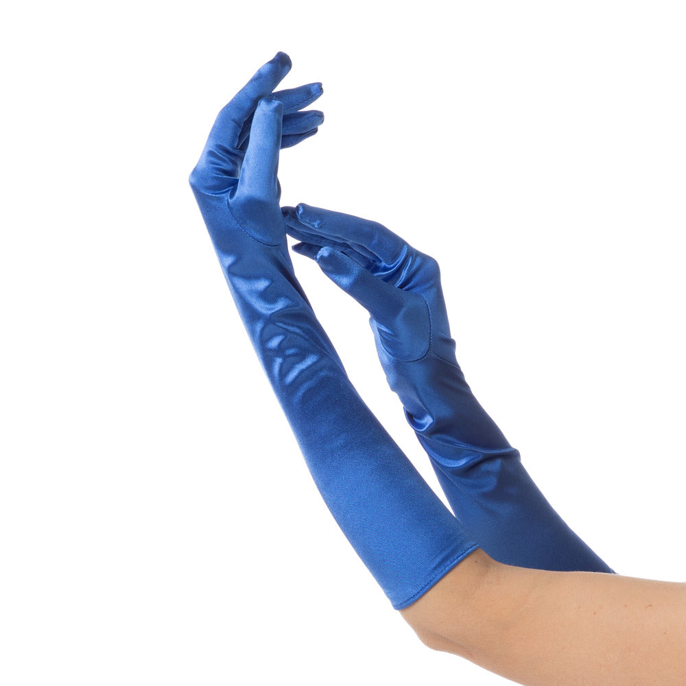 Blue Long Satin Gloves