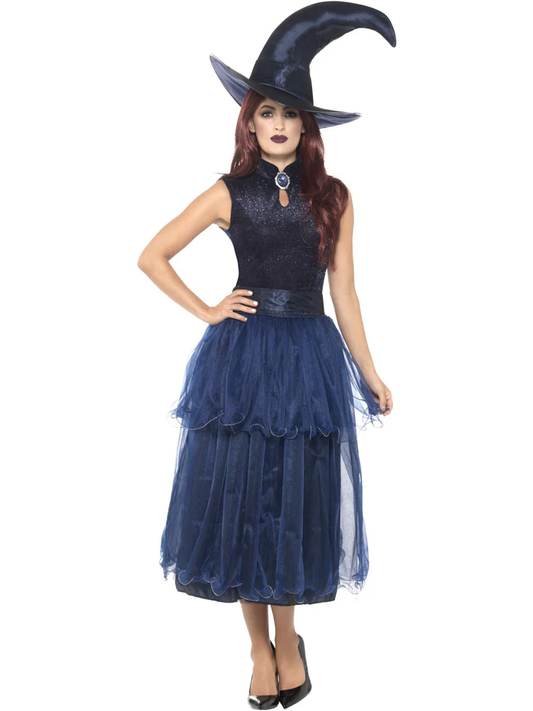 Smiffys Deluxe Midnight Witch Costume, Blue Adults Large