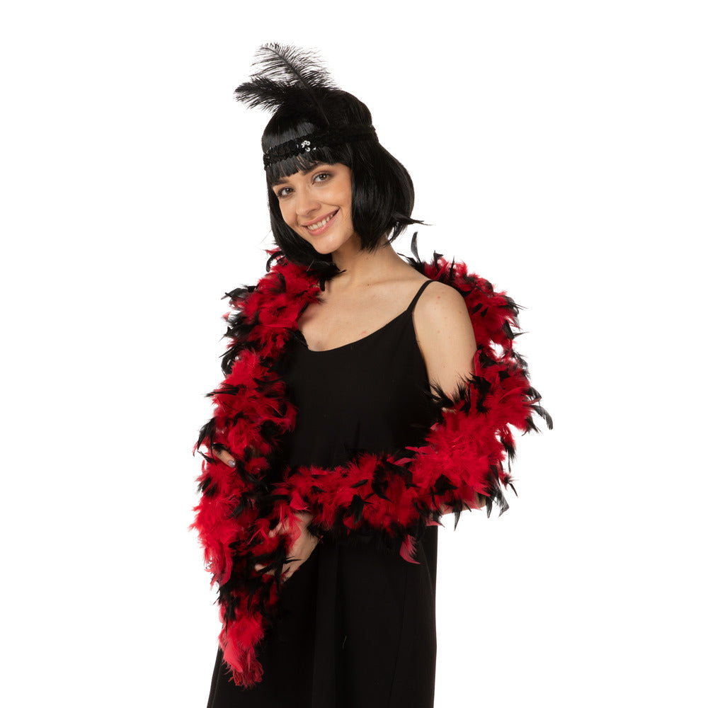 Red & Black Tips Luxury Feather Boa