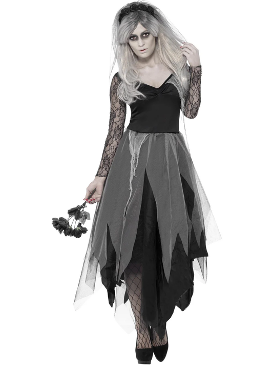 Smiffys Graveyard Bride Costume, Black Adults Small