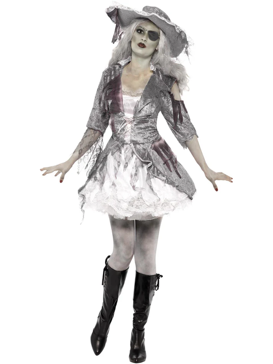 Smiffys Deluxe Ghost Ship Pirate Treasure Adults Costume Grey Medium