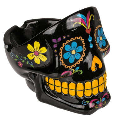 Black Day Of The Dead Skull Ashtray